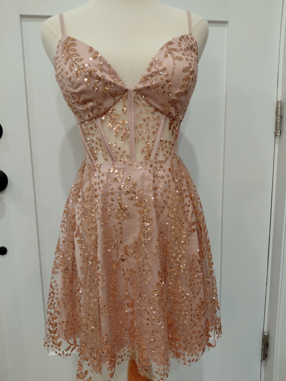 Blondie Nites Nude Pink Sequin Corset Mini Dress #0989